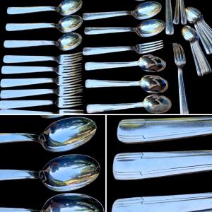 Art Deco Silver Metal Cutlery Set 1930 1940 12 Covered