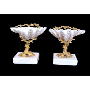 Pair Of Gilt Bronze Tridacne Pocket Trays Napoleon III Period Cassolettes