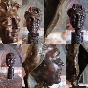 Bronze Faun 19th Susse Lost Wax Large Tower Bust