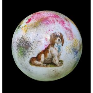 BOULE À PERRUQUE FIN XIXE CHIEN CHIENS NAPOLÉON III VERRE SOUFFLÉ