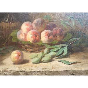 Brunel De Neuville Oil On Canvas Still Life With Fruits