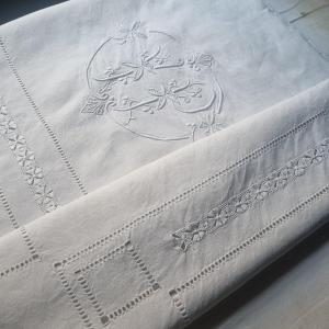Embroidered Linen Thread Sheet Circa 1900