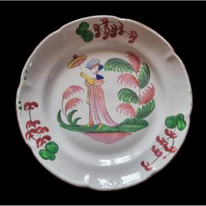 Earthenware Les Islettes Decor Madame Bernard With The Umbrella Early 19th C.