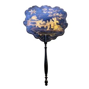 Hand Spark Arrest Screen Napoleon III Period Boiled Cardboard Lacquer