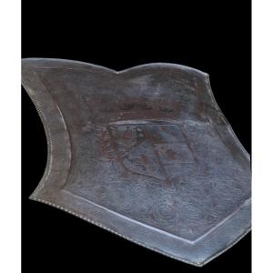 Engraved Metal Coat Of Arms 19th Century Crown Castle