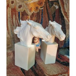 ROSENTHAL PAIRE DE CHEVAUX HANNIBAL ALBERT HUSSMANN CHEVAL STATUE PORCELAINE ET BISCUIT