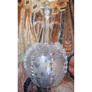 Dutch Ball Carafe 18th Period Glass Engraved Glass
