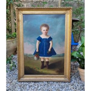 Large Portrait Of A Little Girl Napoleon III Period
