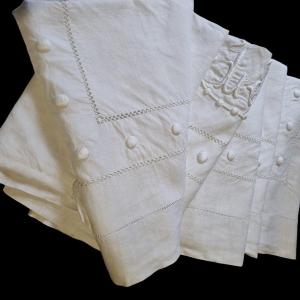 Early 20th Century Embroidered Linen Thread Sheet 240 X 300