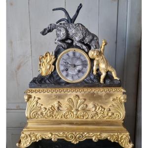 Clock Dog Saving A Child Circa 1830 Romantic Gilt Bronze