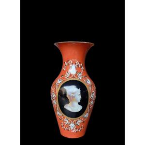 Large Paris Porcelain Vase, Napoleon III Period, Antique Profile