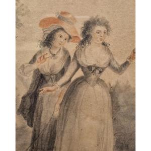 Drawing 18th Century Louis XVI "the Lovers"