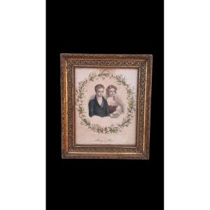 Engraving Representing The Count Of Chambord And His Sister Louise d'Artois Duke Of Bordeaux Souvenir