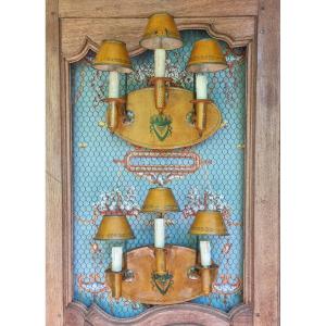 Pair Of Directoire Style Painted Sheet Metal Wall Lights Circa 1900