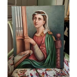 Saint Cecile Oil On Canvas French School Late 19th Century Music 