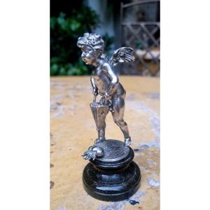Cupid Blowing On Hearts Silvered Bronze Putto Love Angel