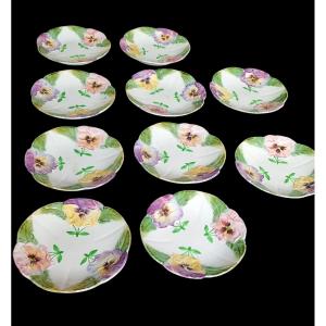 Choisy Le Roi Series Of 10 Art Nouveau Pensée Barbotine Plates