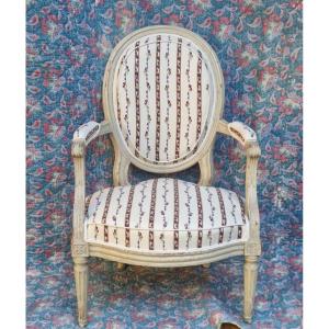 Cabriolet Armchair Stamped Pluvinet Louis XVI Period Le Manach Fabric