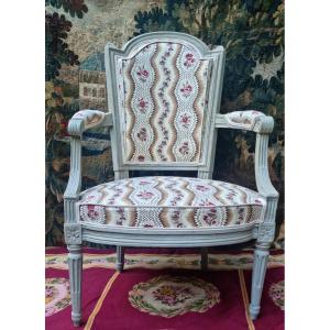 Cabriolet Armchair Stamped Antoine Gaillard Louis XVI Period Le Manach Fabric