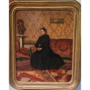 Oil On Panel Woman In An Interior Circa 1900 Nabis