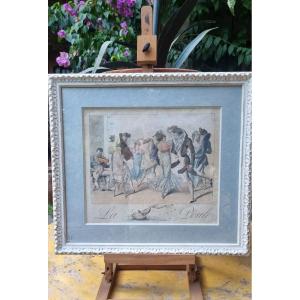 Engraving Dance Ballet Satire Quadrille La Poule Circa 1815 Empire Period