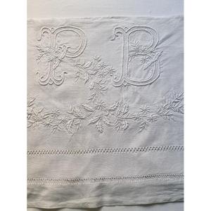 19th Century Napoleon III Embroidered Linen Thread Sheet