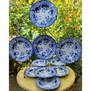 Set Of 10 Fine Creil And Montereau Earthenware Deep Plates Flora Service
