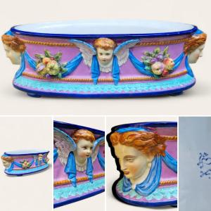 Jules Vieillard Bordeaux Earthenware Barbotine Planter Angel Centerpiece