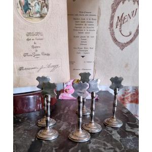 6 Silver-plated Metal Menu Or Name Holders, Dinner Setting