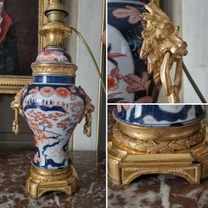 Imari Porcelain Lamp Base, Napoleon III Period, Gilt Bronze