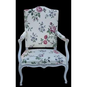Large Armchair, Louis XV Period, 18th Century, Le Manach Fabric