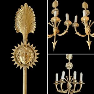 Pair Of Gilt Bronze Empire Style Wall Sconces After Claude Galle
