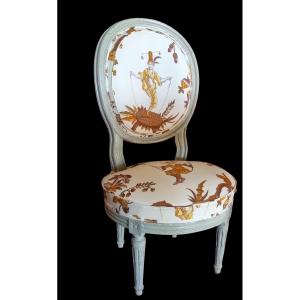 Small Louis XVI Style Chair, Le Manach Fabric, Pierre Frey