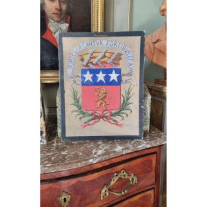 Painted Coat Of Arms, 19th Century, Baron Of The Bonnet De Chapoulie Family, Périgord, Crown 