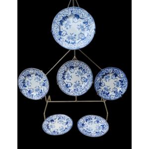 Set Of Plates From The Flora Service By Creil And Montereau, Fine Earthenware