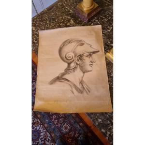 Drawing Of A Young Warrior In Ancient Era, 19th Century