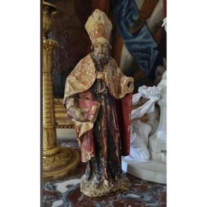 Carved Wooden Statue Of A Bishop, 18th Century, 31 Cm