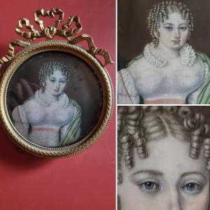 Miniature Epoque Debut XIXe Empire Portrait Femme