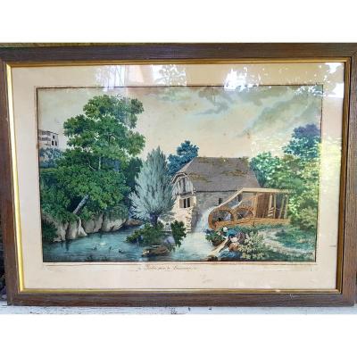 View Of Switzerland Watercolor Time Early XIX Lausanne Empire