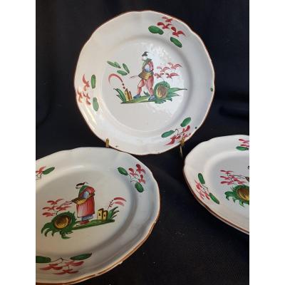 3 Plates Earthenware Plate The Islettes XVIIIth Chinese