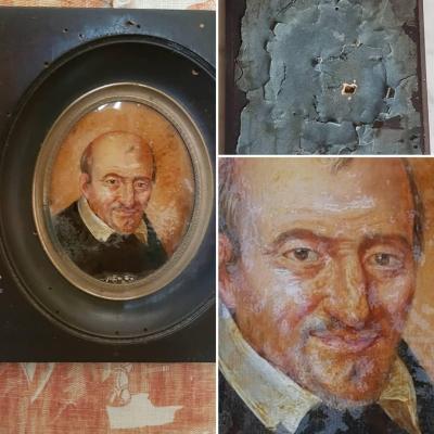 Miniature Portrait Fixed In Glass Early XIX