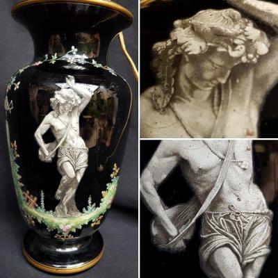 PIED DE LAMPE VERRE ÉMAILLÉ VERS 1900 VASE