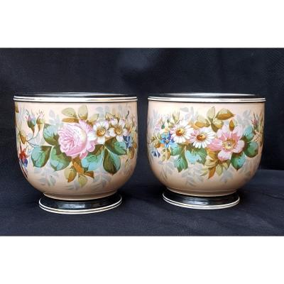Pair Of Paris Porcelain Cover-pots From The Napoleon III Period