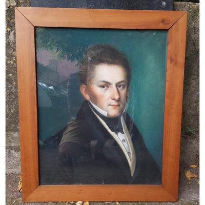 Portrait In Pastel Young Man Circa 1825 - 1830 Charles X