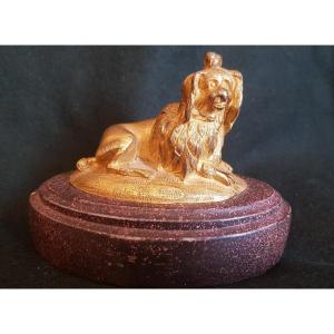 Golden Bronze Dog On Base Napoleon III Animalier