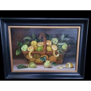 Still Life With Lemons 20th Oil On Panel