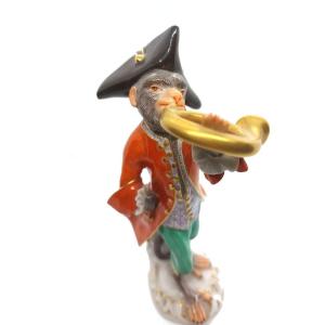 Monkey Musician Figurine "horn Player" By The Meissen Manufacture