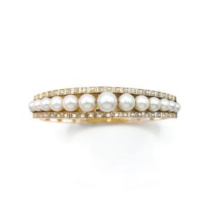 Belle époque Opening Bangle Bracelet - Gold And Pearls