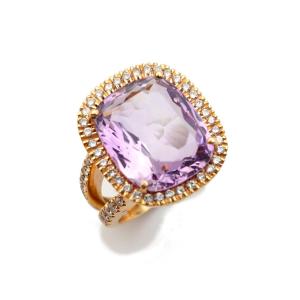 Lilac Amethyst Ring, Diamonds And 18k Rose Gold