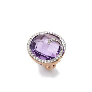 Large Amethyst "spirale" Ring, Diamonds And 18k Rose Gold